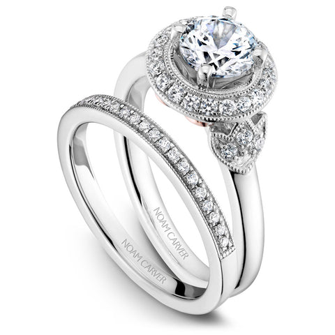 Noam Carver White Gold Halo Diamond Engagement Ring Setting with Milgrain and Accent Stones (0.28 CTW)