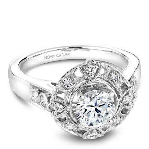 Noam Carver White Gold Vintage Diamond Engagement Ring Setting with Milgrain Accented Halo (0.19 CTW)