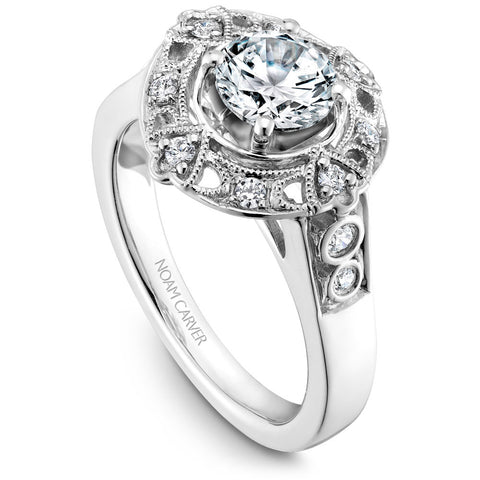 Noam Carver White Gold Vintage Diamond Engagement Ring Setting with Milgrain Accented Halo (0.19 CTW)