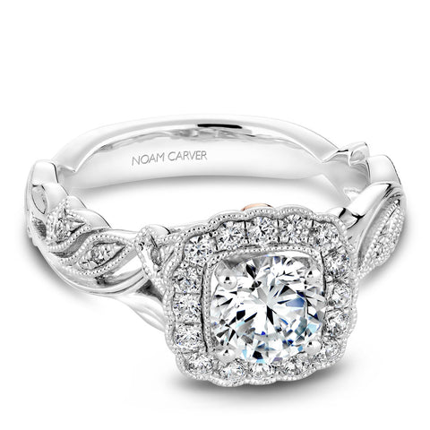 Noam Carver White Gold Halo Diamond Engagement Ring Setting with Floral Shank (0.30 CTW)