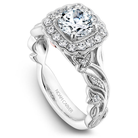 Noam Carver White Gold Halo Diamond Engagement Ring Setting with Floral Shank (0.30 CTW)