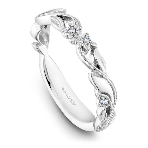 Noam Carver White Gold Halo Diamond Engagement Ring Setting with Floral Shank (0.30 CTW)