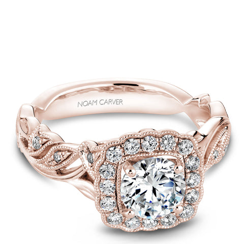 Noam Carver Rose Gold Halo Diamond Engagement Ring Setting with Floral Shank (0.30 CTW)