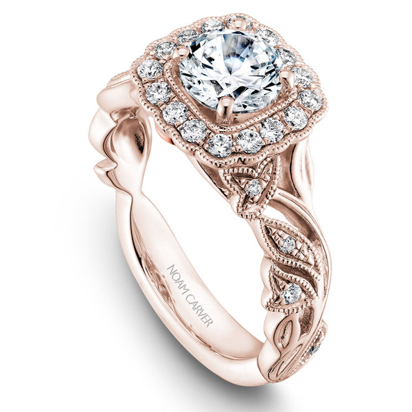 Noam Carver Rose Gold Halo Diamond Engagement Ring Setting with Floral Shank (0.30 CTW)