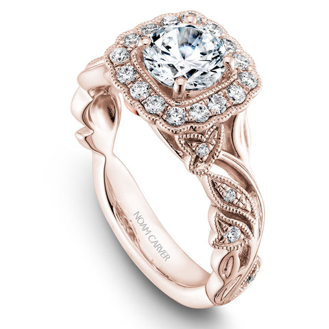 Noam Carver Rose Gold Halo Diamond Engagement Ring Setting with Floral Shank (0.30 CTW)