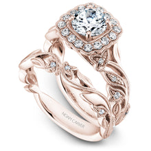 Load image into Gallery viewer, Noam Carver Rose Gold Halo Diamond Engagement Ring with Floral Shank (0.30 CTW)
