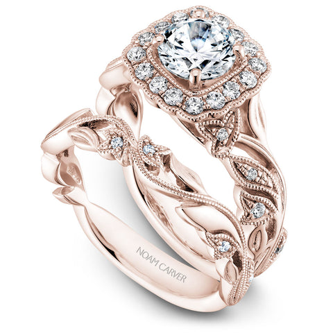 Noam Carver Rose Gold Halo Diamond Engagement Ring Setting with Floral Shank (0.30 CTW)