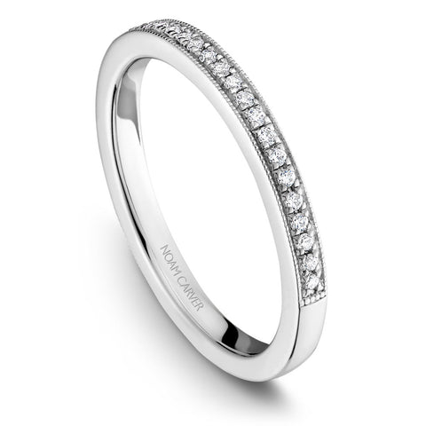 Noam Carver White Gold Vintage Diamond Engagement Ring Setting with Milgrain Accents and Halo (0.15 CTW)