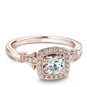 Noam Carver Rose Gold Vintage Diamond Engagement Ring Setting with Milgrain Accents and Halo (0.15 CTW)