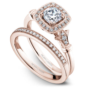 Noam Carver Rose Gold Vintage Diamond Engagement Ring Setting with Milgrain Accents and Halo (0.15 CTW)