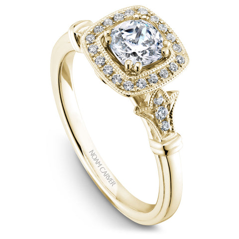 Noam Carver Yellow Gold Vintage Diamond Engagement Ring Setting with Milgrain Accents and Halo (0.15 CTW)