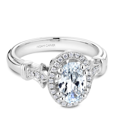 Noam Carver White Gold Halo Oval Diamond Engagement Ring Setting with Accent Diamonds (0.17 CTW)