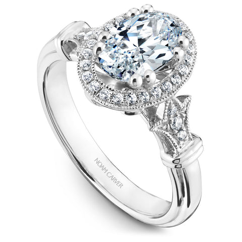 Noam Carver White Gold Halo Oval Diamond Engagement Ring Setting with Accent Diamonds (0.17 CTW)