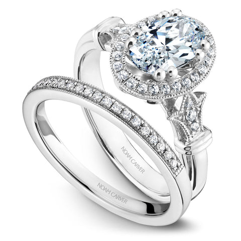 Noam Carver White Gold Halo Oval Diamond Engagement Ring Setting with Accent Diamonds (0.17 CTW)