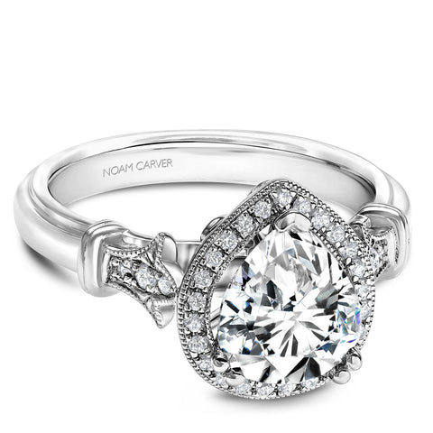 Noam Carver White Gold Halo Pear Diamond Engagement Ring Setting with Accent Diamonds (0.17 CTW)