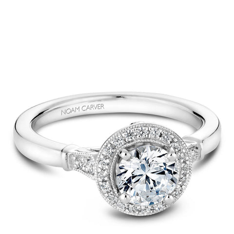 Noam Carver White Gold Halo Diamond Engagement Ring Setting with Accent Diamonds (0.16 CTW)
