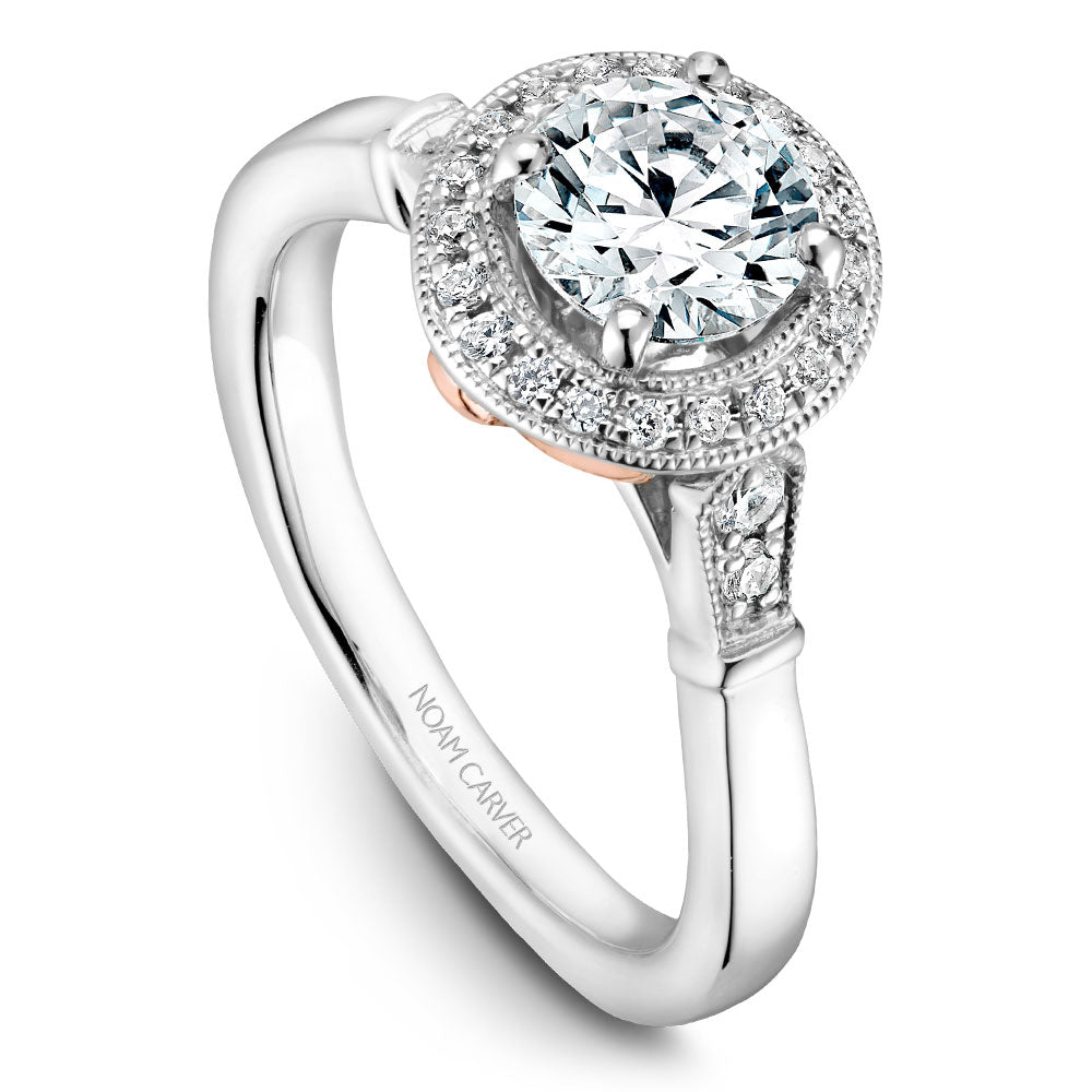Noam Carver White Gold Halo Diamond Engagement Ring with Accent Diamonds (0.16 CTW)
