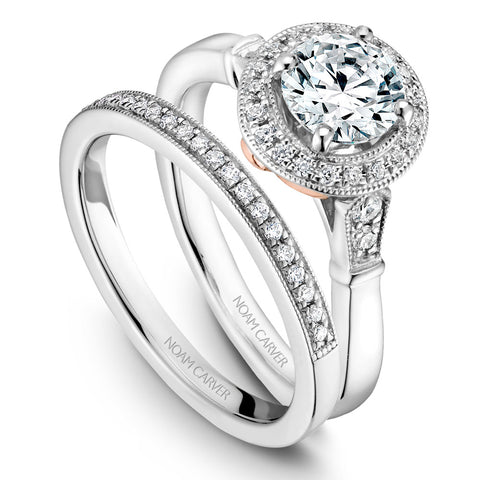 Noam Carver White Gold Halo Diamond Engagement Ring Setting with Accent Diamonds (0.16 CTW)