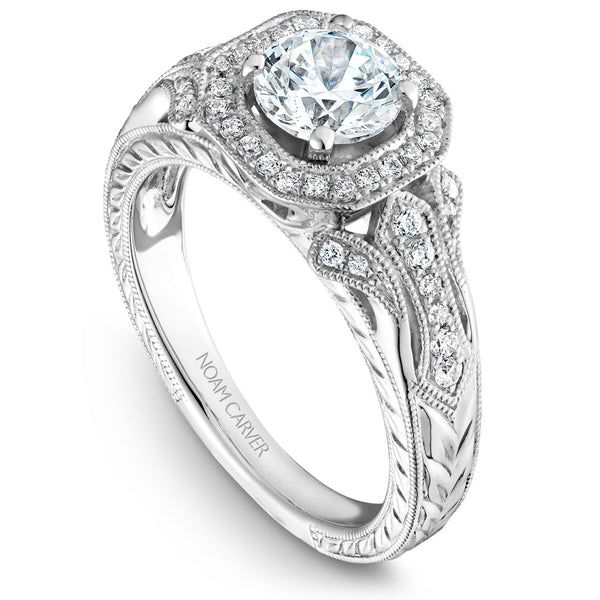 Noam Carver White Gold Intricate Vintage Diamond Engagement Ring Setting with Milgrain (0.27 CTW)