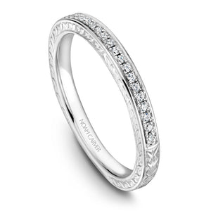 Noam Carver White Gold Bezel Baguette and Round Halo Engagement Ring wtih Carved Shank (0.24 CTW)