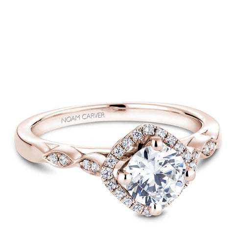 Noam Carver Rose Gold Square Halo Diamond Engagement Ring Setting (0.15 CTW)