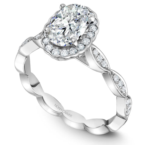 Noam Carver White Gold Oval Diamond Halo Engagement Ring Setting  (0.29 CTW)