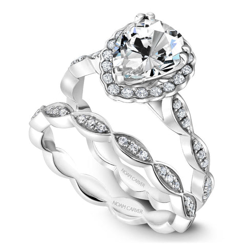 Noam Carver White Gold Halo Pear Shaped Diamond Engagement Ring Setting (0.29 CTW)