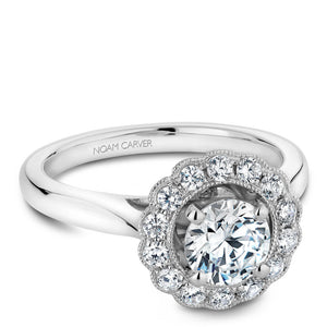 Noam Carver White Gold Floral Halo Engagement Ring (0.37 CTW)