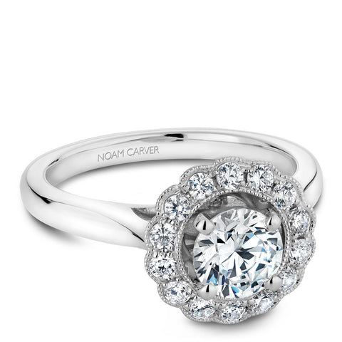 Noam Carver White Gold Floral Halo Engagement Ring Setting (0.37 CTW)