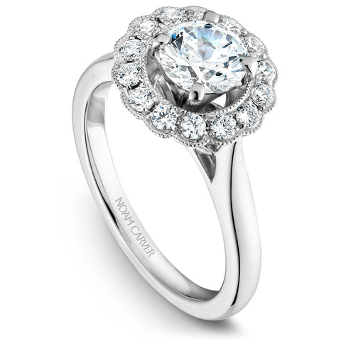 Noam Carver White Gold Floral Halo Engagement Ring Setting (0.37 CTW)