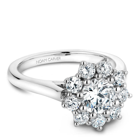 Noam Carver White Gold Shared Prong Floral Halo Engagement Ring Setting (0.93 CTW)