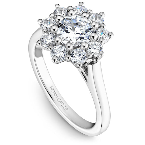 Noam Carver White Gold Shared Prong Floral Halo Engagement Ring Setting (0.93 CTW)