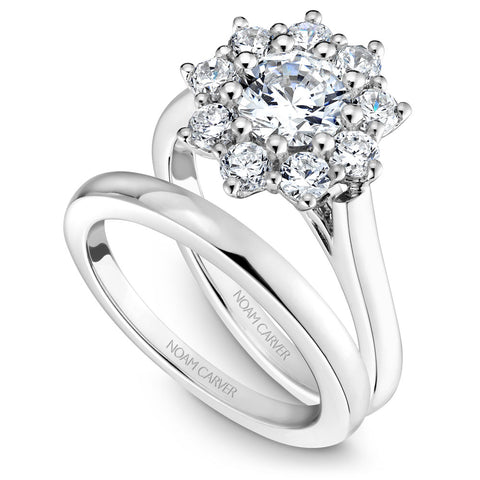 Noam Carver White Gold Shared Prong Floral Halo Engagement Ring Setting (0.93 CTW)