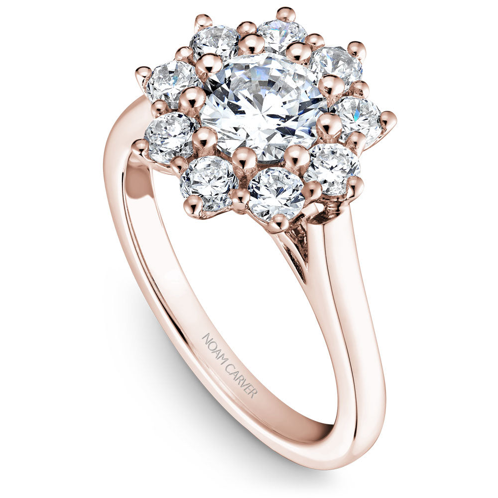 Noam Carver Rose Gold Shared Prong Floral Halo Engagement Ring (0.93 CTW)