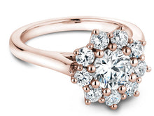 Load image into Gallery viewer, Noam Carver Rose Gold Shared Prong Floral Halo Engagement Ring (0.93 CTW)