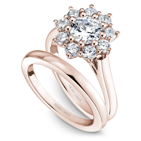 Noam Carver Rose Gold Shared Prong Floral Halo Engagement Ring Setting (0.93 CTW)