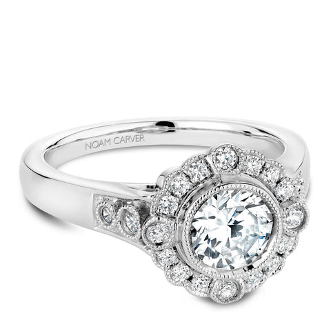 Noam Carver White Gold Bezel Set Halo Engagement Ring Setting with Milgrain (0.27 CTW)