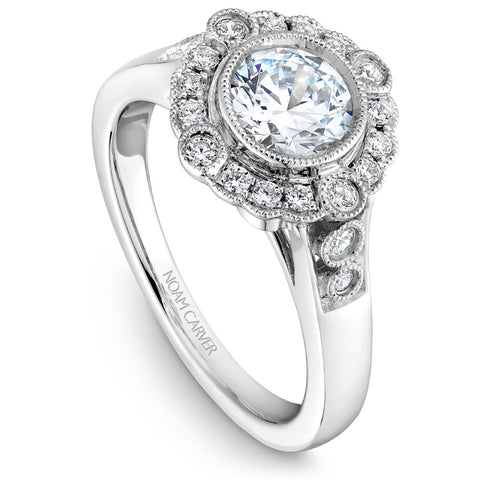 Noam Carver White Gold Bezel Set Halo Engagement Ring Setting with Milgrain (0.27 CTW)