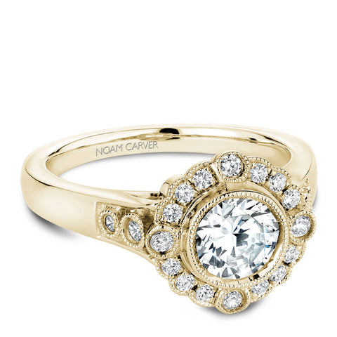 Noam Carver Yellow Gold Bezel Set Halo Engagement Ring Setting with Milgrain (0.27 CTW)