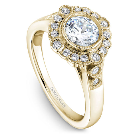 Noam Carver Yellow Gold Bezel Set Halo Engagement Ring Setting with Milgrain (0.27 CTW)