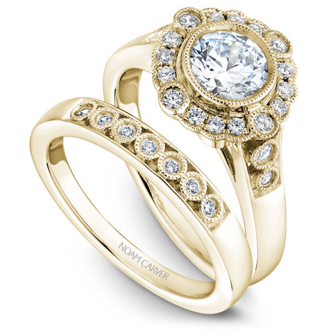 Noam Carver Yellow Gold Bezel Set Halo Engagement Ring Setting with Milgrain (0.27 CTW)