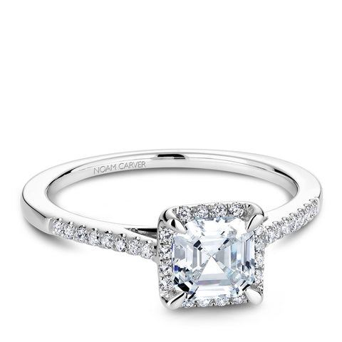 Noam Carver White Gold Princess Diamond Engagement Ring Setting with Halo (0.18 CTW)
