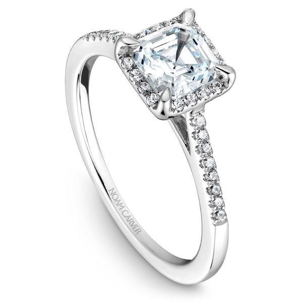Noam Carver White Gold Princess Diamond Engagement Ring Setting with Halo (0.18 CTW)