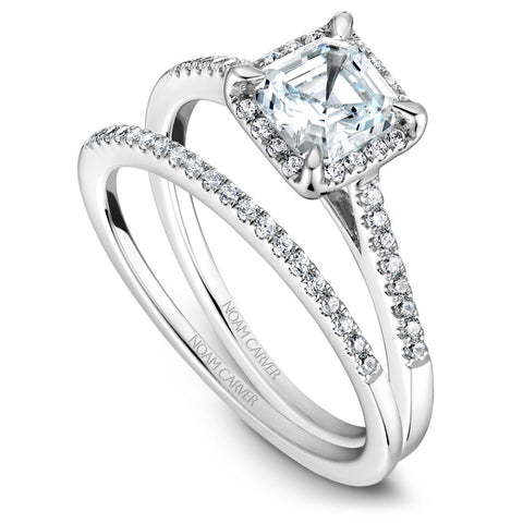Noam Carver White Gold Princess Diamond Engagement Ring Setting with Halo (0.18 CTW)