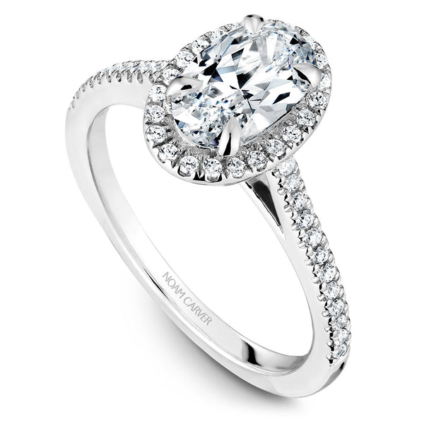 Noam Carver White Gold Diamond Engagement Ring Setting with Oval Center Stone and Halo (0.23 CTW)