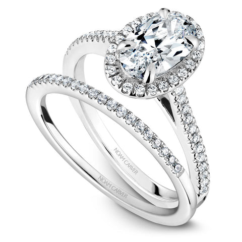 Noam Carver White Gold Diamond Engagement Ring Setting with Oval Center Stone and Halo (0.23 CTW)
