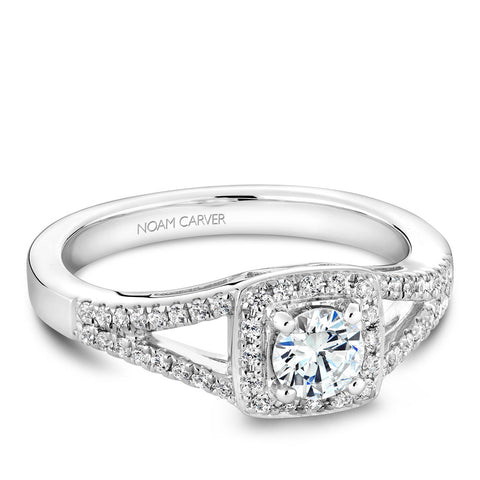 Noam Carver White Gold Split Shank Diamond Engagement Ring Setting with Princess Halo (0.37 CTW)