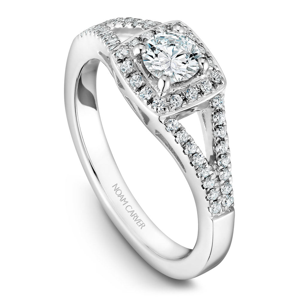 Noam Carver White Gold Split Shank Diamond Engagement Ring with Princess Halo (0.37 CTW)