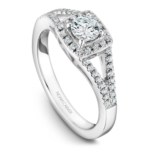 Noam Carver White Gold Split Shank Diamond Engagement Ring Setting with Princess Halo (0.37 CTW)