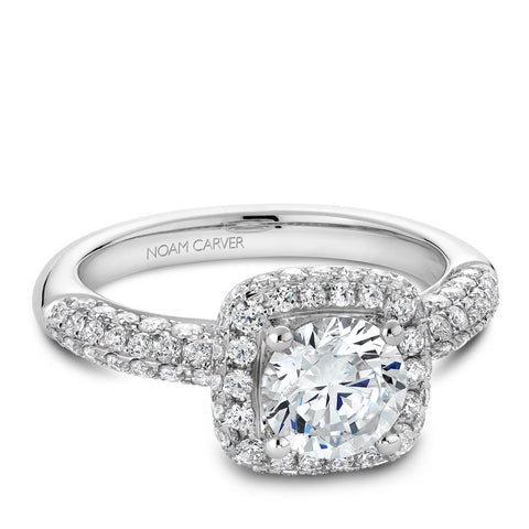 Noam Carver White Gold 3-Sided Diamond Engagement Ring Setting with Double Halo (0.96 CTW)